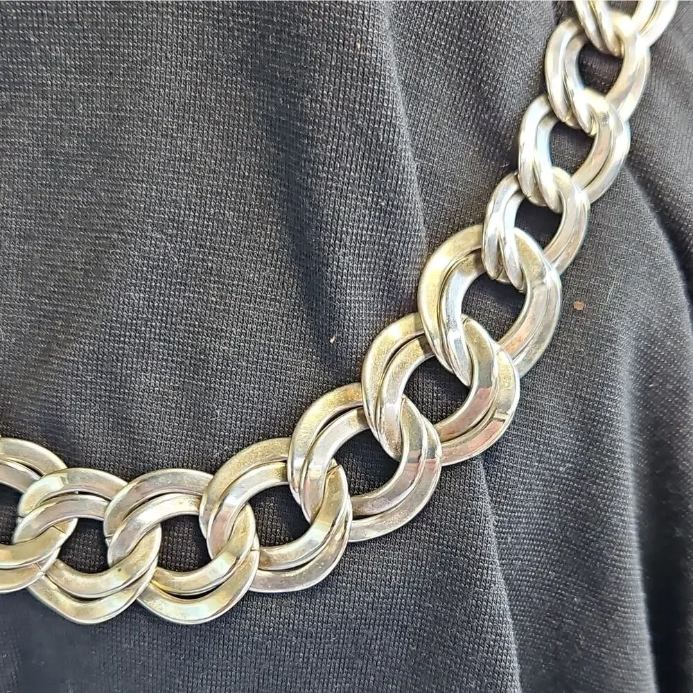 Vtg Silver Tone Curb Link Chain Necklace Box Clasp 24in